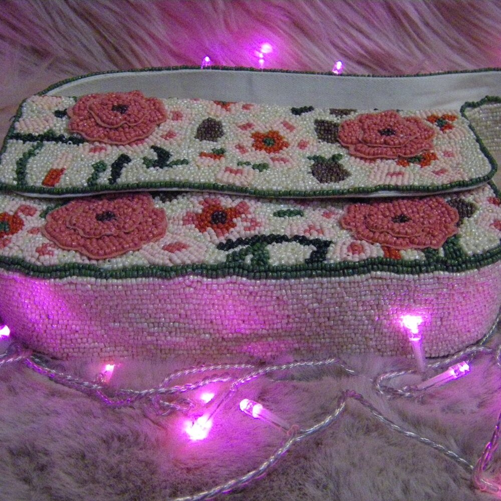 India Boutique Pink Floral Beaded Shoulder Bag - Picture 10 of 15
